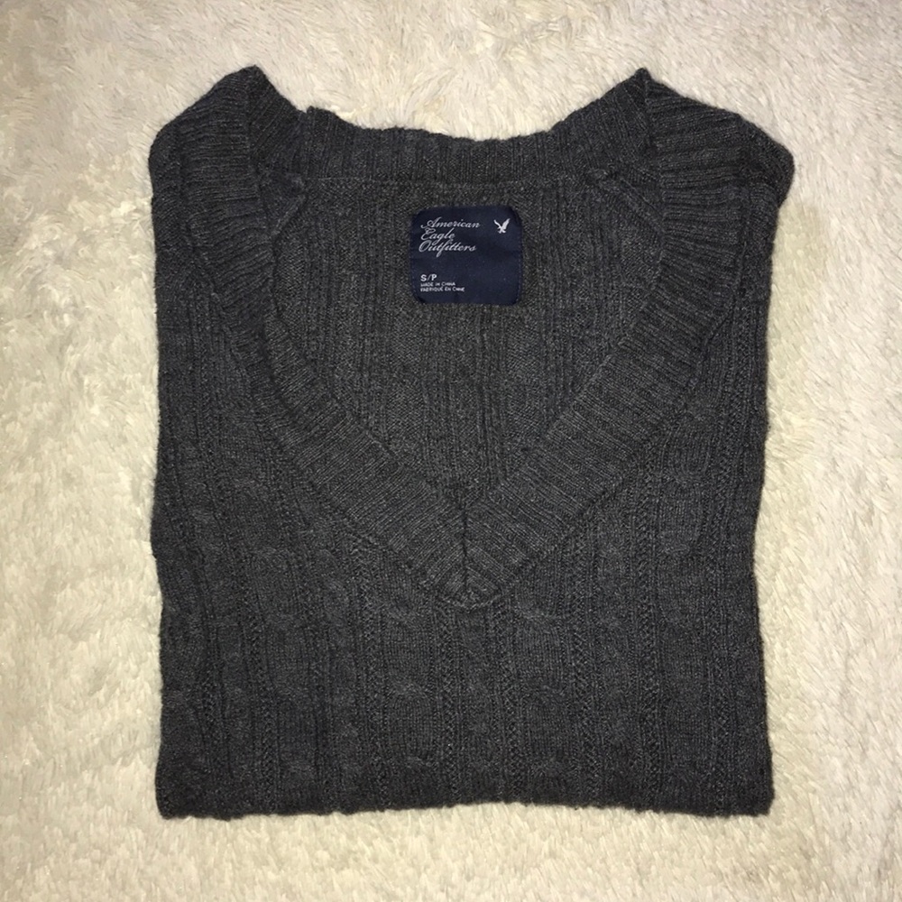 Gray American Eagle v neck sweater